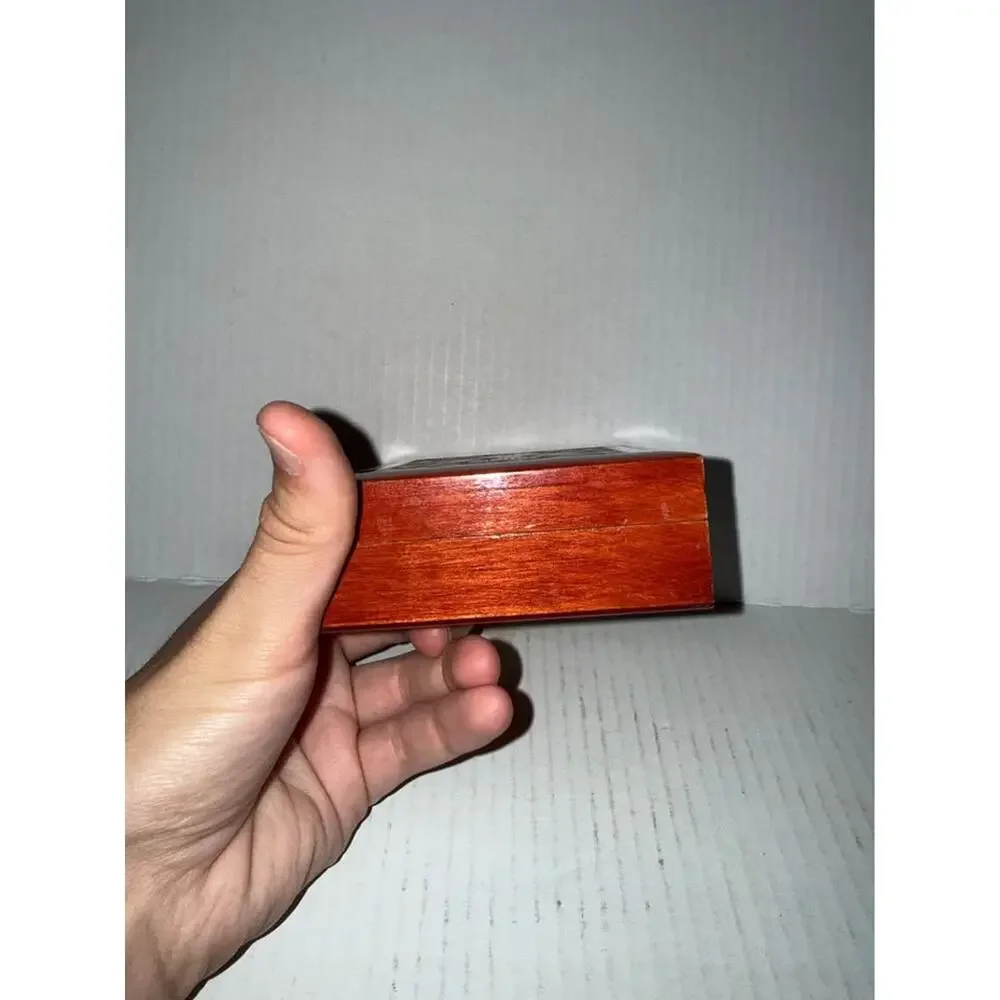 Vintage Polish Carved Wood Trinket Box Marquetry Inlay Folk Art Small Keepsake